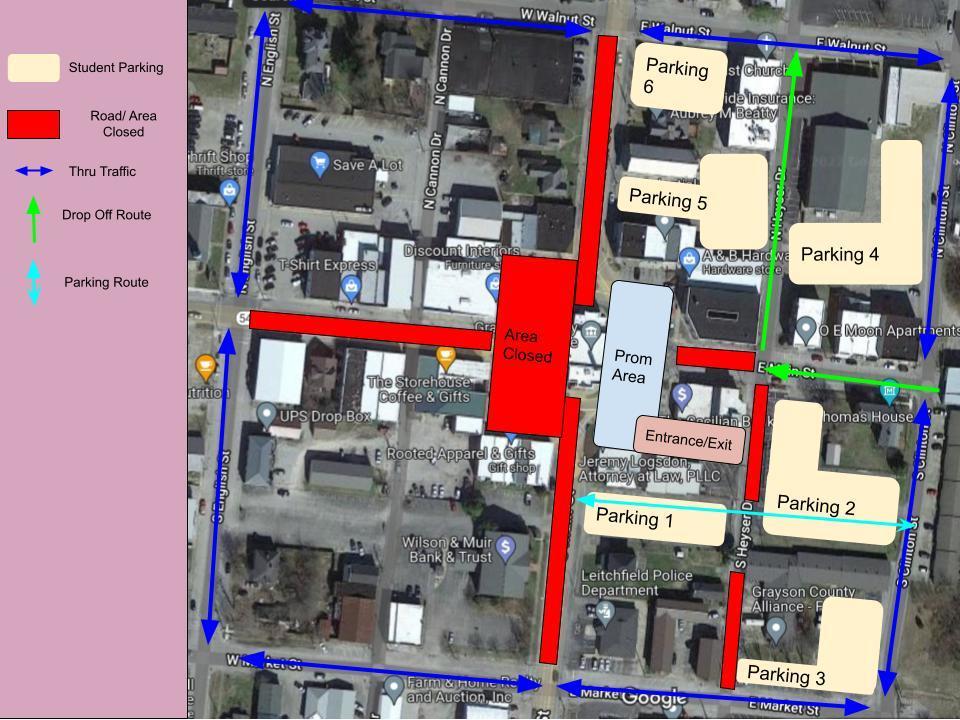 Prom-Square map for parking and entrance