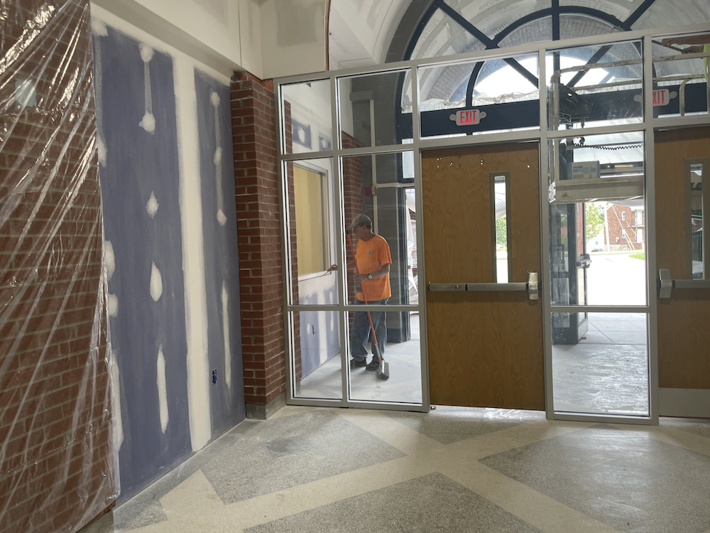 Entry of school showing new construction of additional entry 