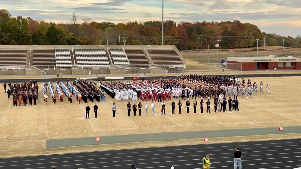 GCHS Band in costume on football field