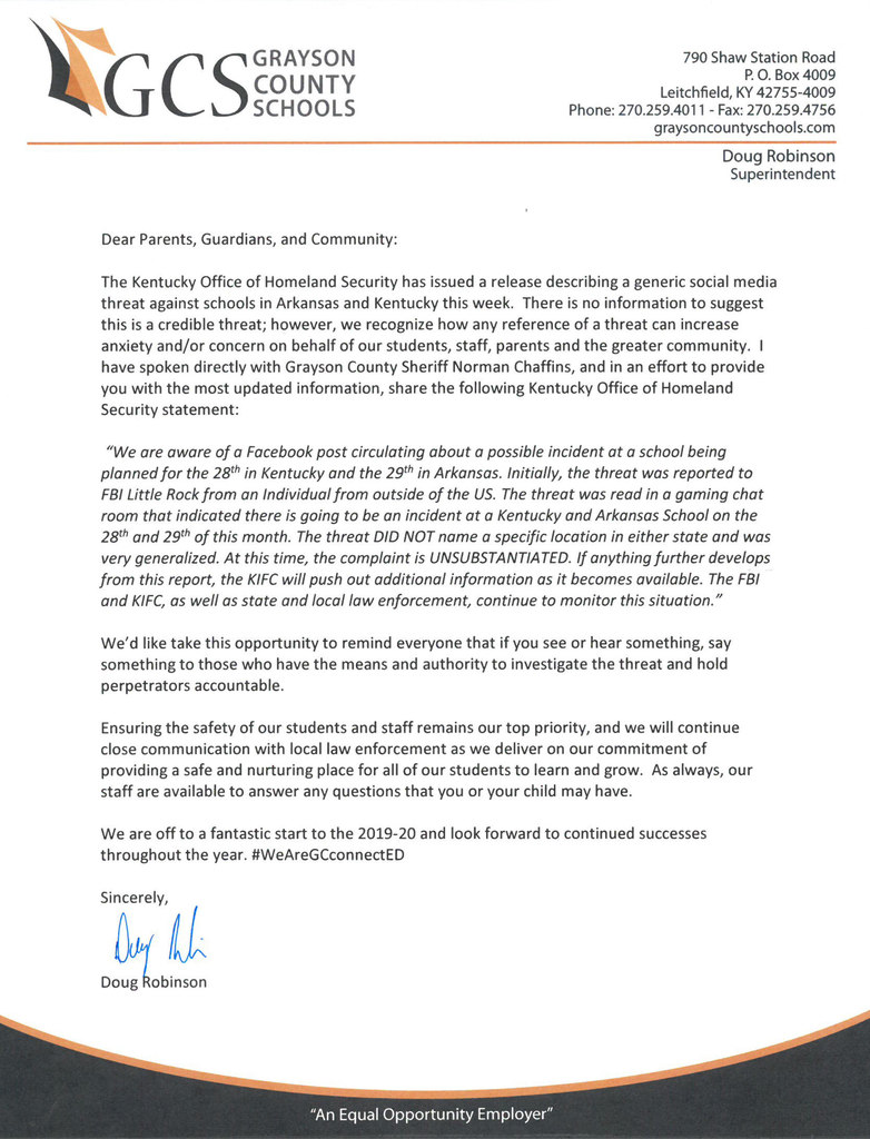 copy of letter re KY and AR unsubstantiated threat