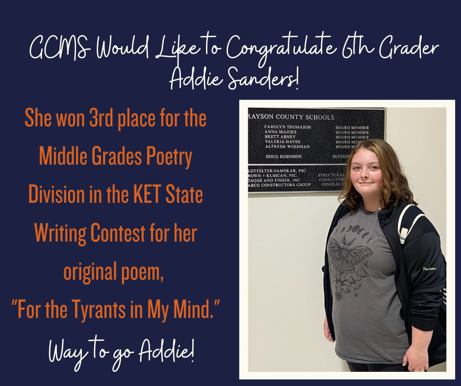 Addie Sanders placed 3rd in the KET writing contest